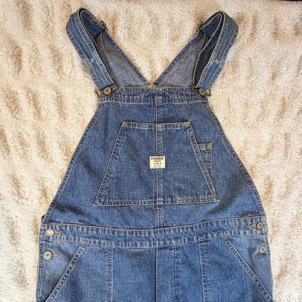 Unionbay Utility Denim Overalls XL Medium Wash Wide Leg Carpenter Bibs Cotton